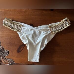 Beach Bunny White and Gold Bikini Bottom Hailey